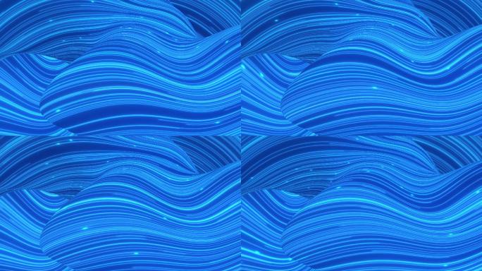 4K双层波浪起伏流动的蓝色线条无缝循环
