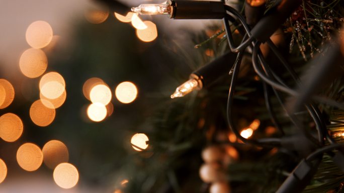 圣诞树上的闪闪发光的灯