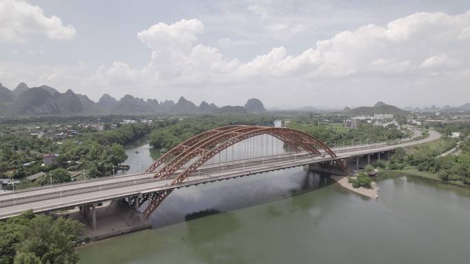 航拍桂林桂磨大桥红桥横跨漓江