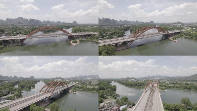 航拍桂林桂磨大桥红桥横跨漓江