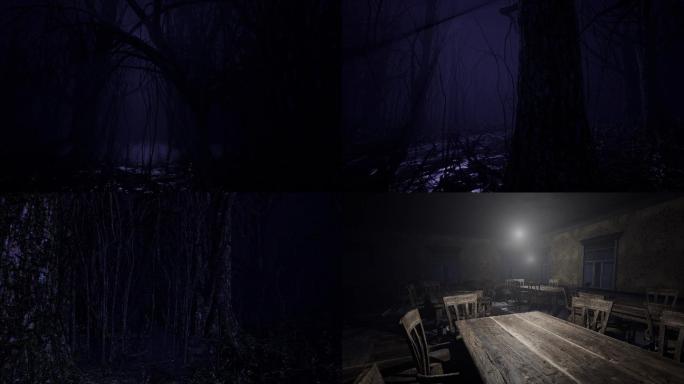 夜景幽暗森林
