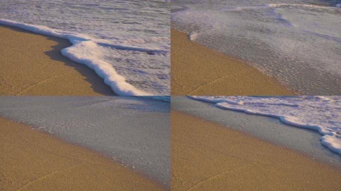 沙滩上翻滚的海浪涨潮浪花海边国外外国