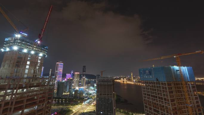 延时城市夜景建设宣传片头空镜