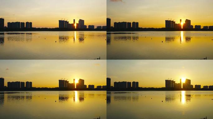 延时：江景房的湖面日出