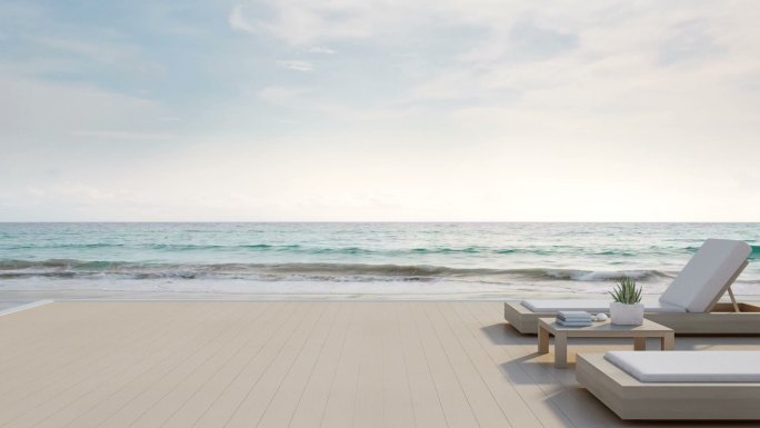 现代豪华海滩别墅的海景露台背景