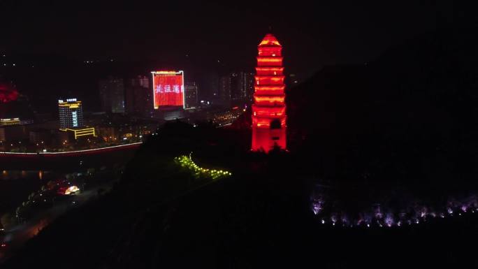 延安宝塔山夜景航拍