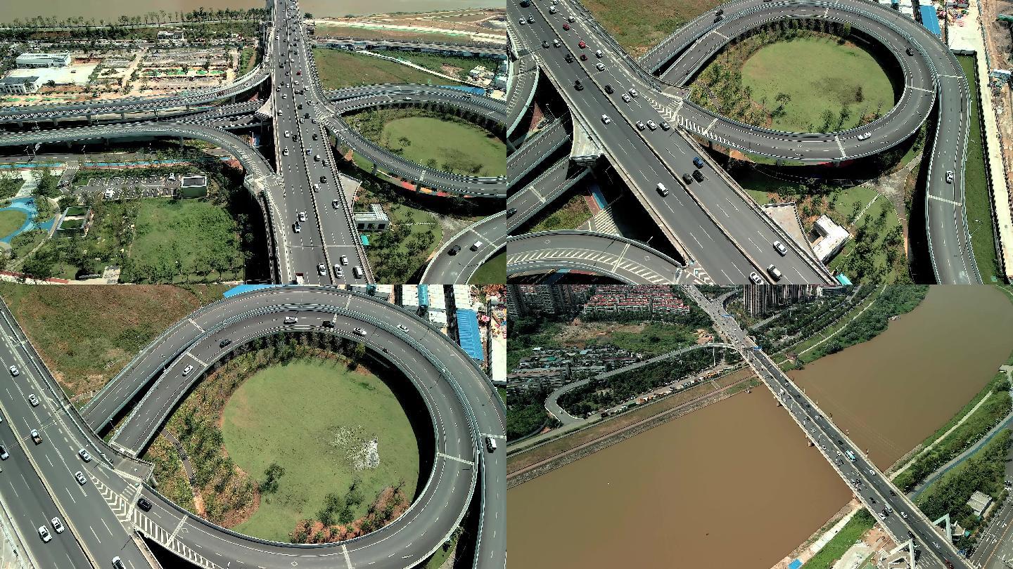 4K长沙二环线高架桥车流航拍空镜