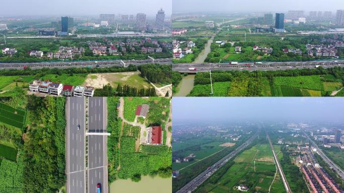 沪昆高速桐乡站高铁线交通运输城市发展航拍