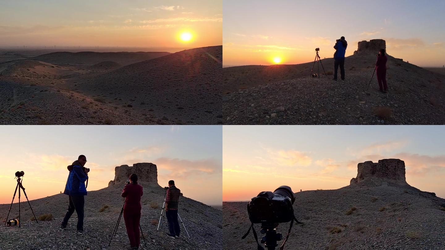 戈壁大漠，长城日出，摄影人