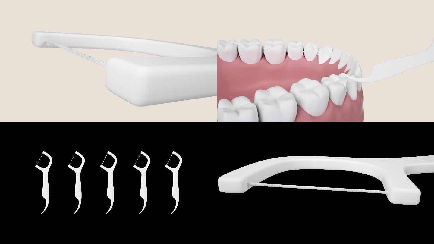 牙线产品展示，清洁使用过程