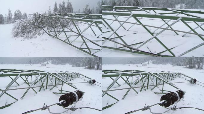 雪暴造成的电线塔倒塌