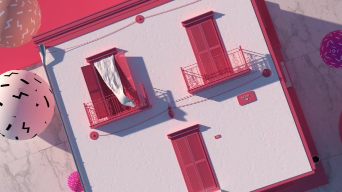 小清新粉红房子动画视频素材，可做片头片尾
