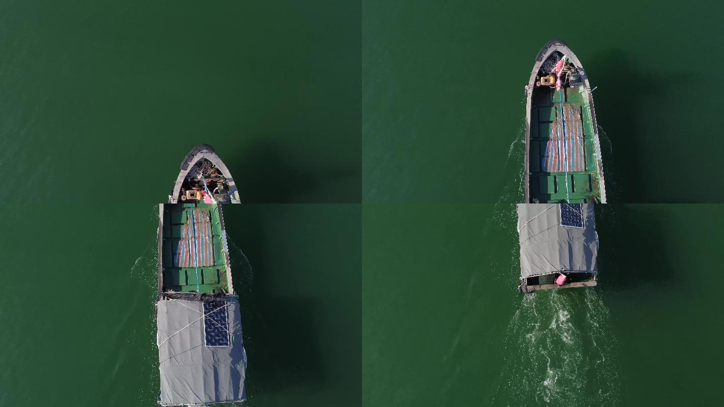 4K航拍俯视渔船行驶