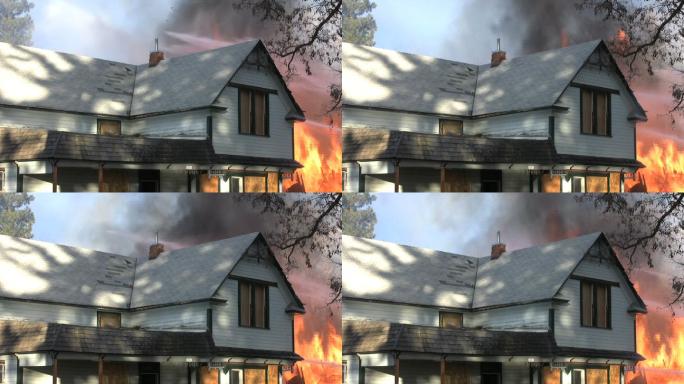 房屋失火，碎片飞溅