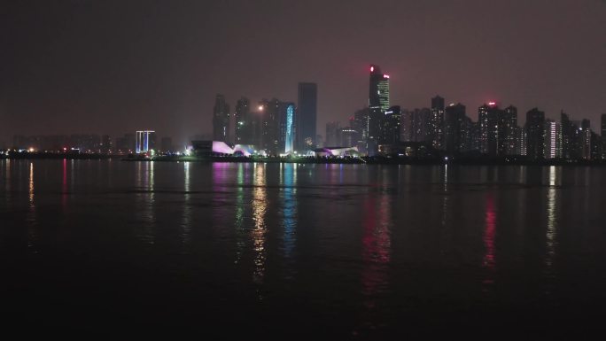 航拍长沙三馆一厅夜景