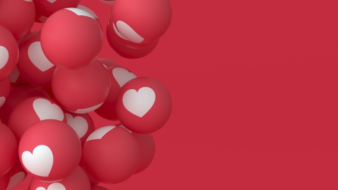 爱心气球在红色背景上浮动
