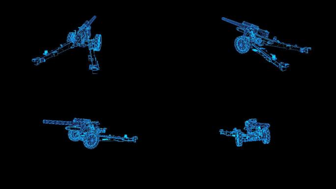 蓝色全息科技线框火炮动画带通道