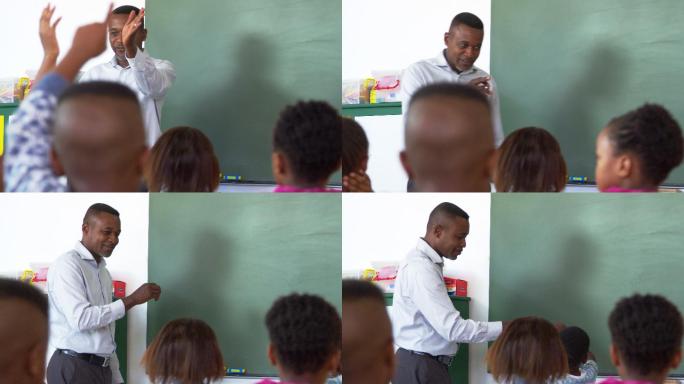 老师让小学生在黑板上做题
