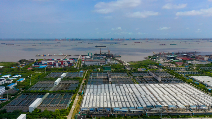 航拍上海竹园污水厂 4k素材