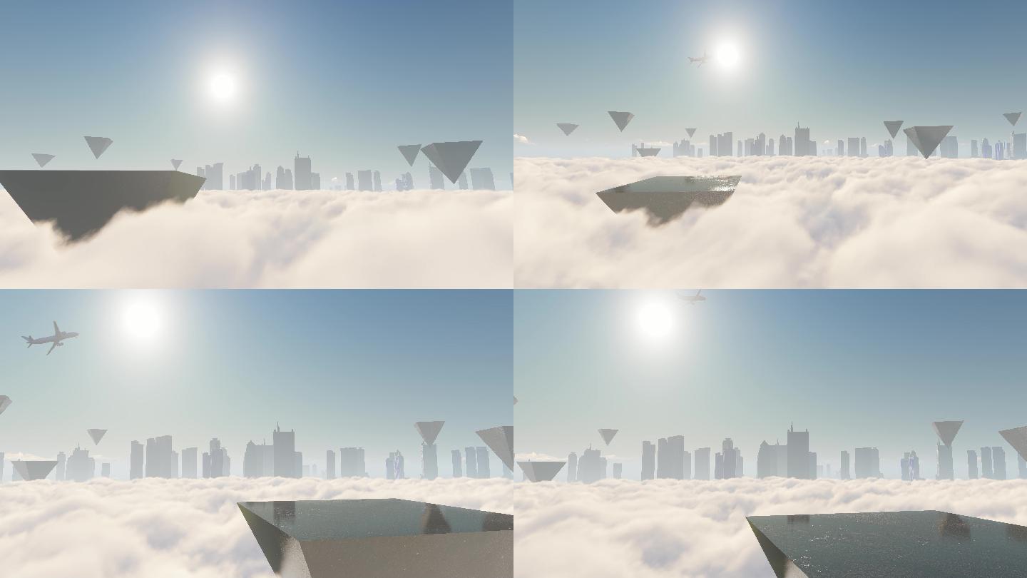 云端创意概念俯瞰城市