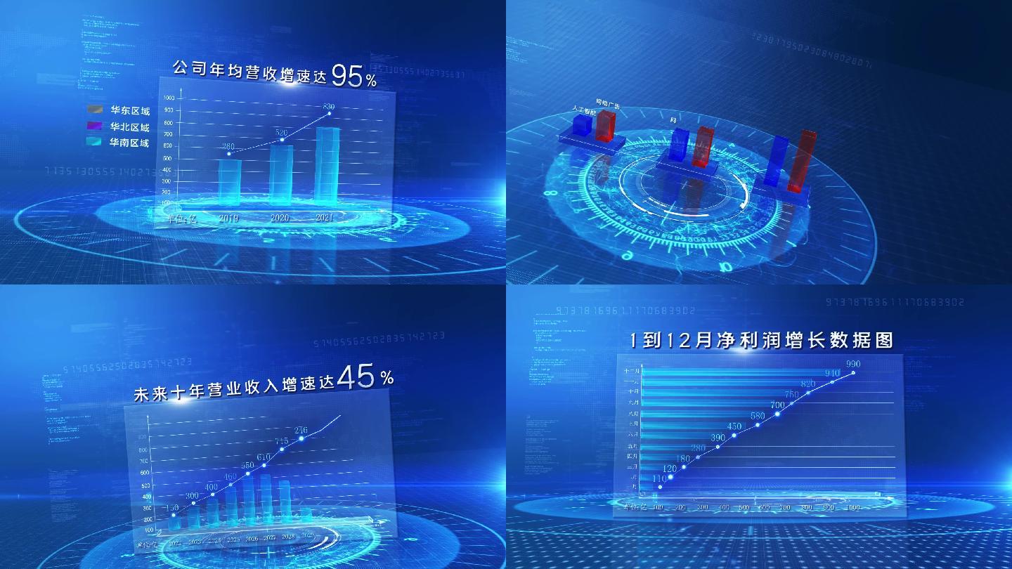 可视化柱状图数据增长曲线表格ae模板