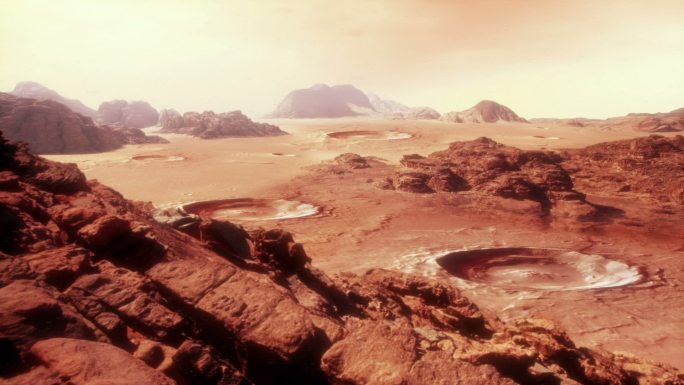 火星景观月球表面陨石坑科幻