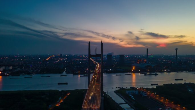 上海闵浦大桥白转夜景4K航拍延时