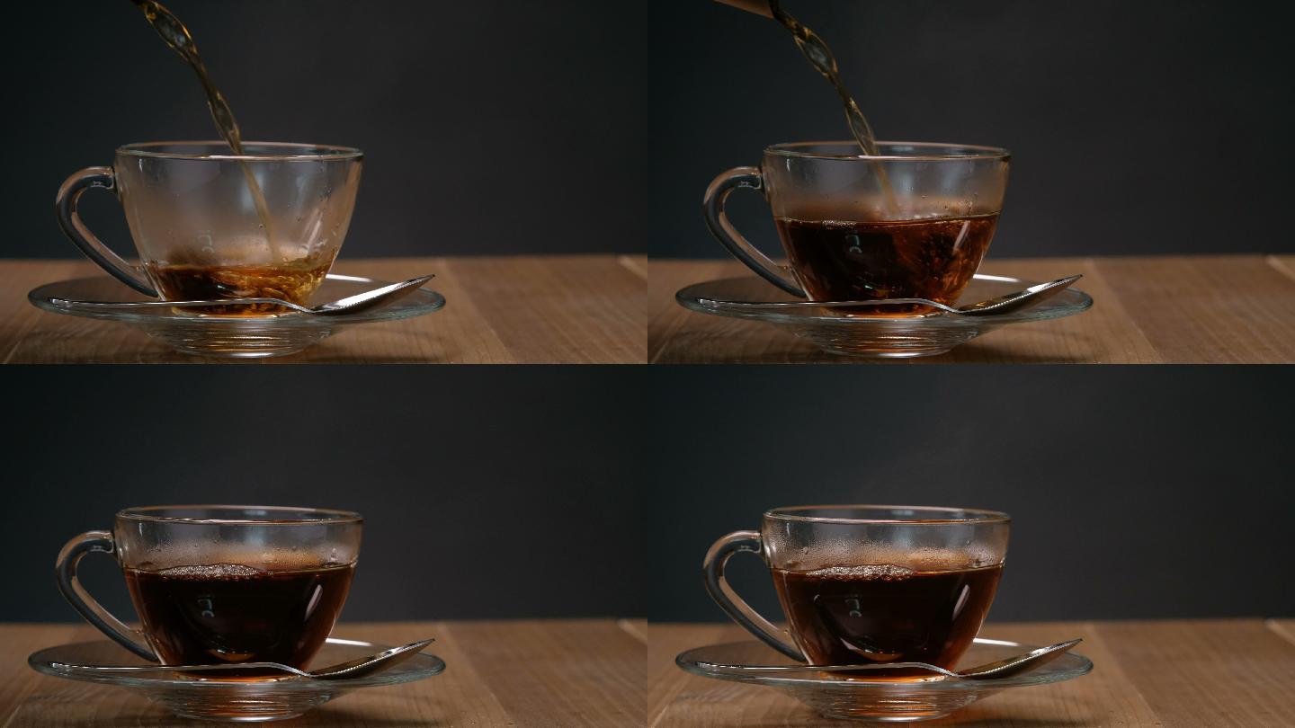 倒茶-热茶从茶壶流向茶杯