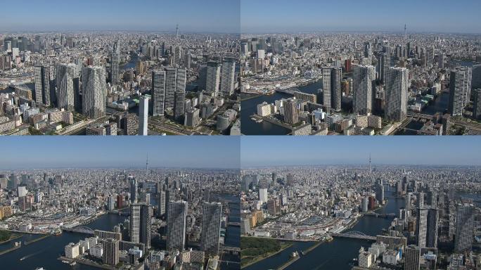 东京航拍市中心区金融和经济城镇首都天际线