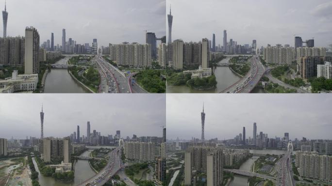 航拍5k广州新光大道猎德大桥珠江新城广州