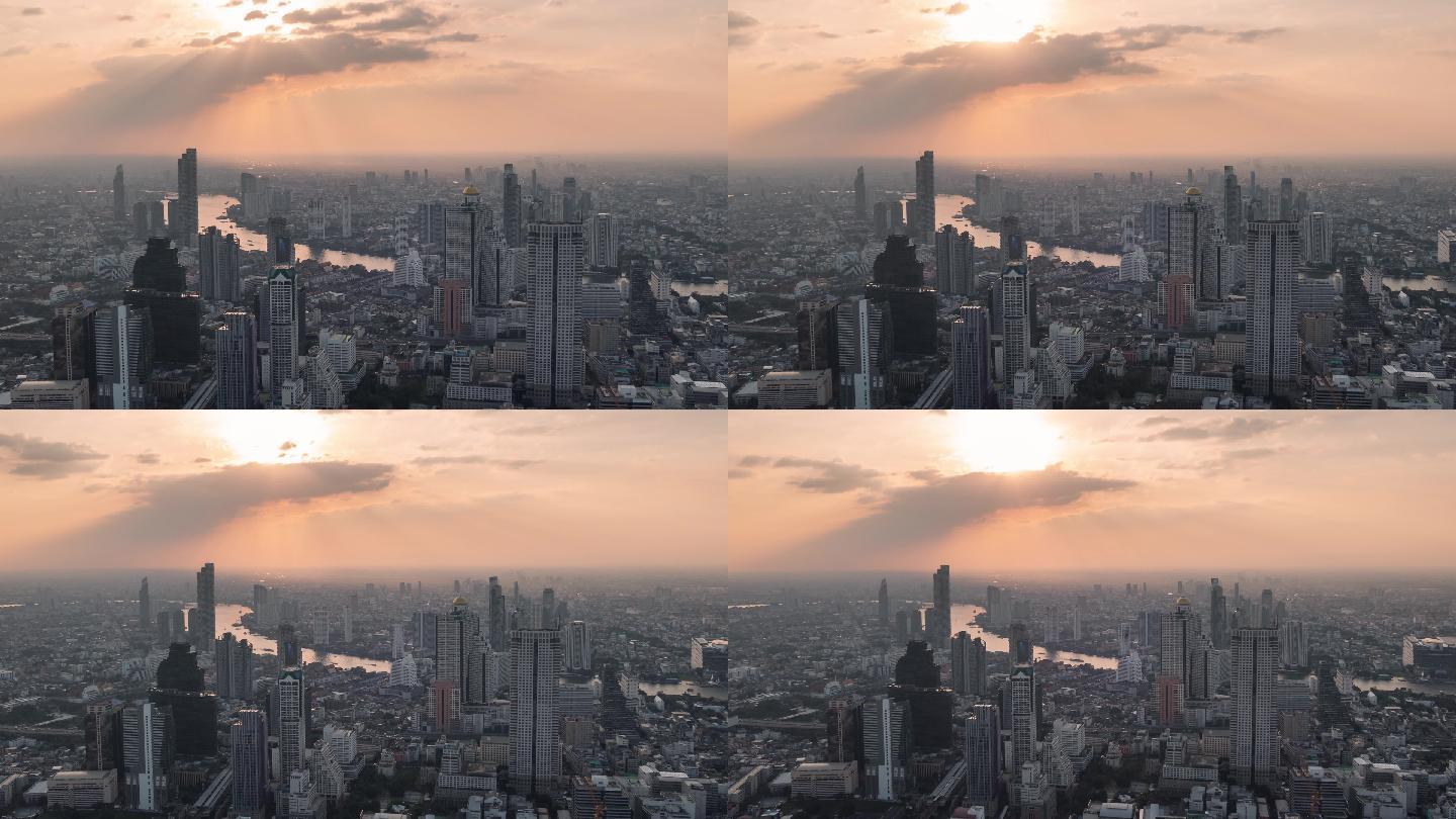 延时摄影的日落现代都市一线城市城市地标