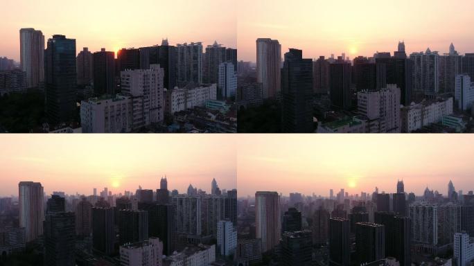 上海城市日落航拍