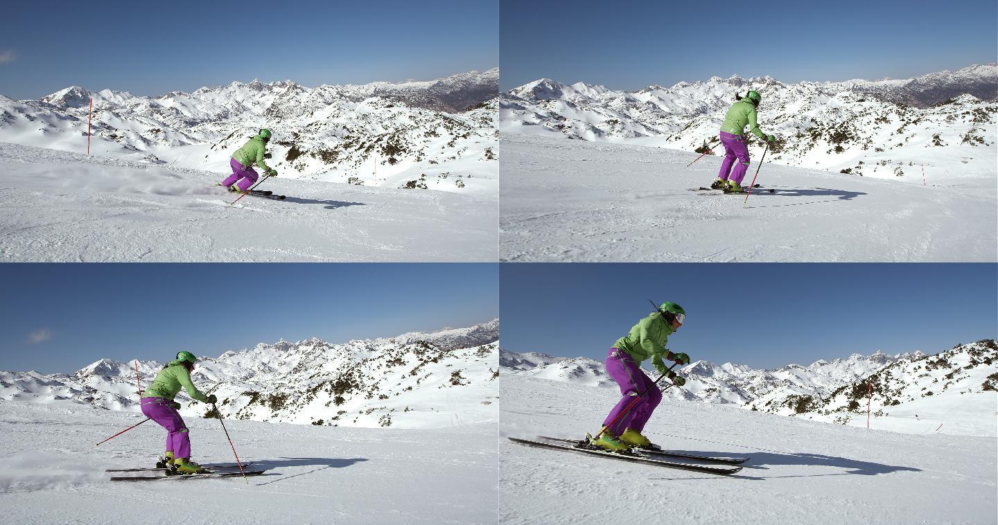 女子在滑雪道上滑雪