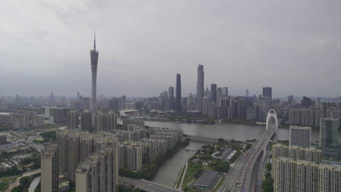航拍5k广州新光大道猎德大桥全貌珠江新城
