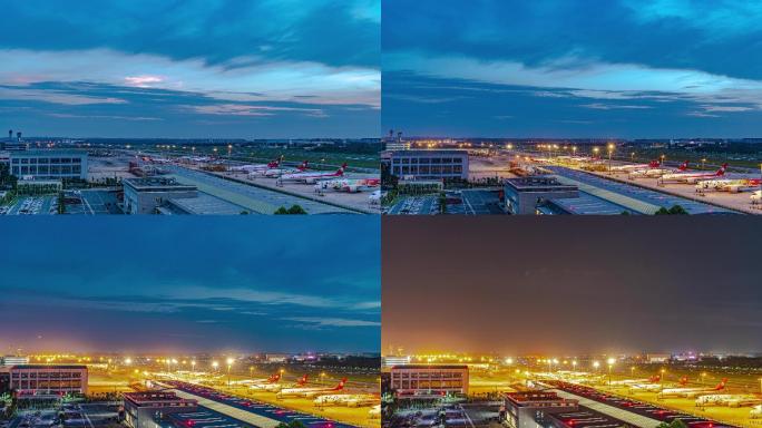 成都双流国际机场停机坪夜景延时素材4K