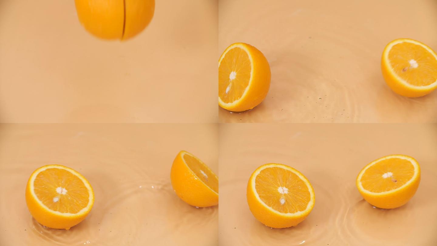 橙子落水升格实拍视频素材