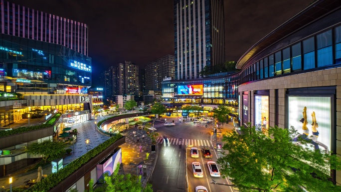 城市商街车流延时