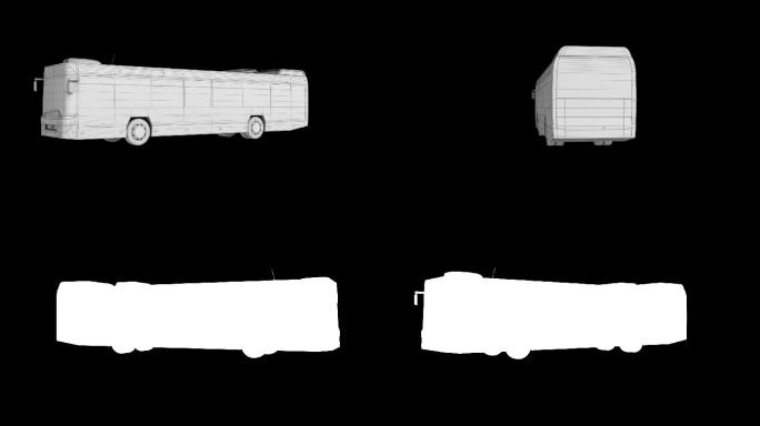 黑色背景中旋转的线框公交车