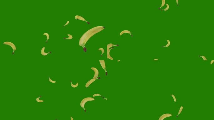 新鲜的香蕉落在绿色的背景上