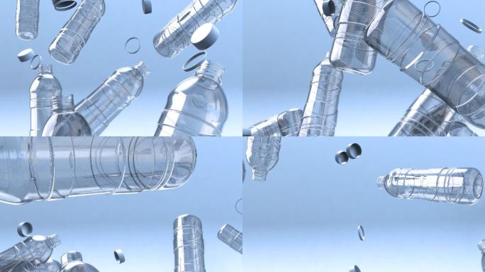 落下的空水瓶空中飞舞塑料瓶