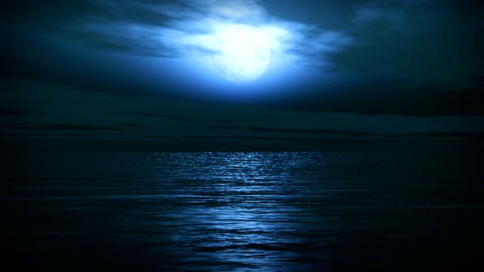 蓝色满月热带海浪背景