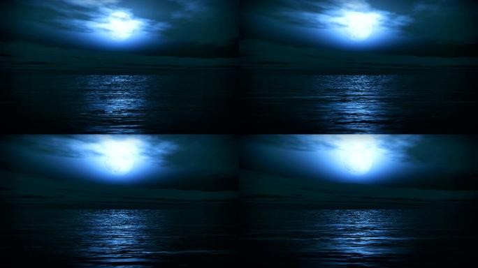 蓝色满月热带海浪背景