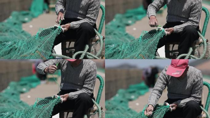 渔民 织网 渔网 朴实 海边 码头
