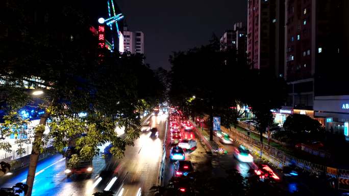 4K广州城市雨夜延时车流冷暖光线对比