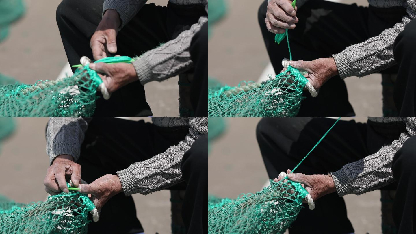 渔民 织网 渔网 朴实 海边 码头