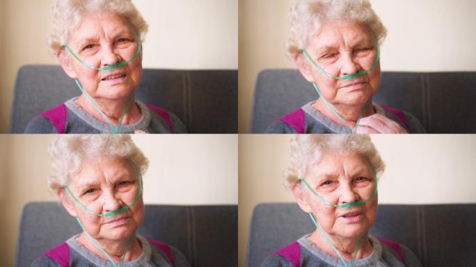 老年妇女呼吸氧鼻导管