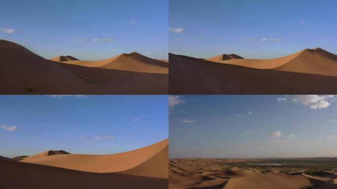 沙漠实拍视频 蓝天白云 黄沙 风吹沙漠