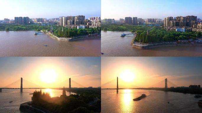 长江 大桥 夕阳 洪水 泛滥