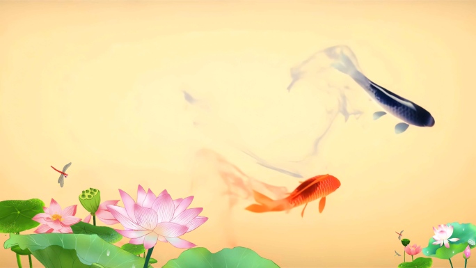 中国风水墨锦鲤游动荷塘视频背景