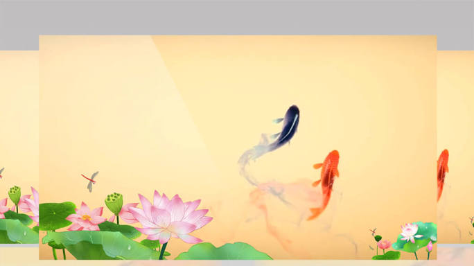中国风水墨锦鲤游动荷塘视频背景